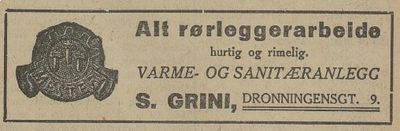Ingeniør S. Grini, aut. rørlegger