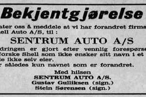 Sentrum Auto A/S - navneendring fra Shell Auto A/S