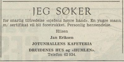 Jan Eriksen, Humlen