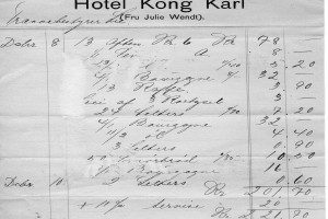 Regning fra Hotel Kong Karl - (fru Julie Wendt)