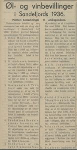 21 øl og vinbevillinger i Sandefjord 1936