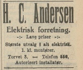 H. C. Andersen elektrisk forretning og installatør