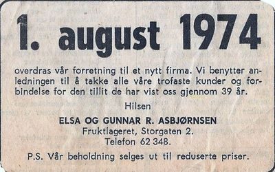 Overdragelse av Fruktlageret i 1974