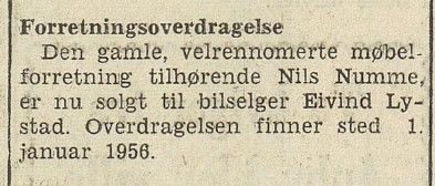 Nils Numme møbelforretning - ny eier