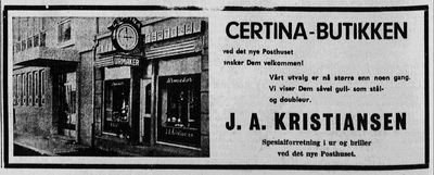 J. A. Kristiansen - spesialforretning ur og briller