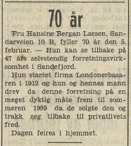 Hansine 70 år