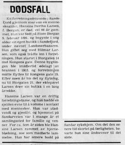 Hansine døde 8.7.1977