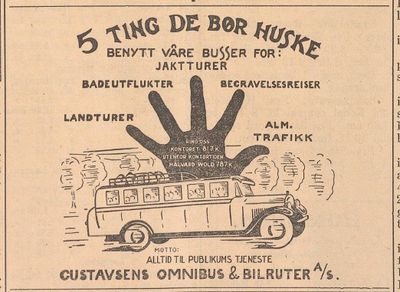 Reklame for busstransport i 1929