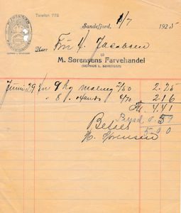 Nota fra M. Sørensens Farvehandel