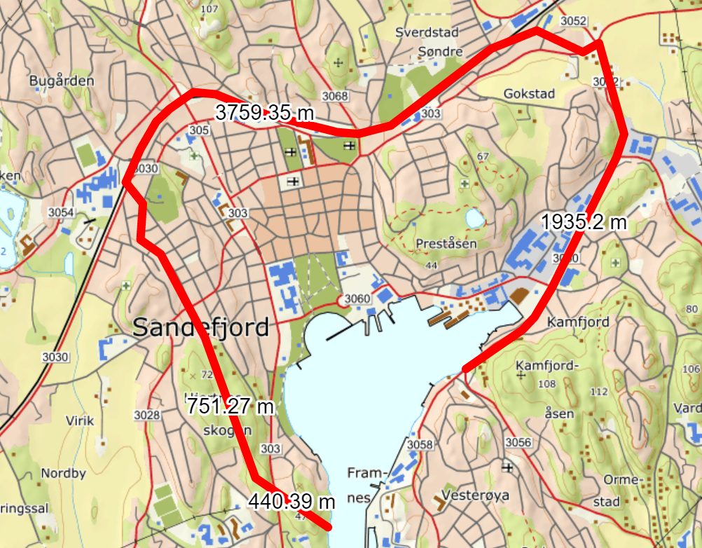 Kart over områder i sentrum